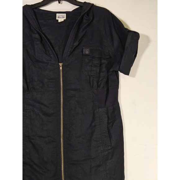 Converse Women's Black Short Sleeve Zippered Hooded Shirt Dress Skater Grunge - Picture 5 of 16